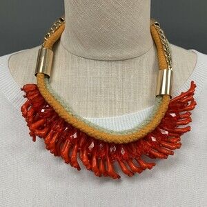 Romolo Necklace Calypso Coral Branch Red Chain Rope NIB